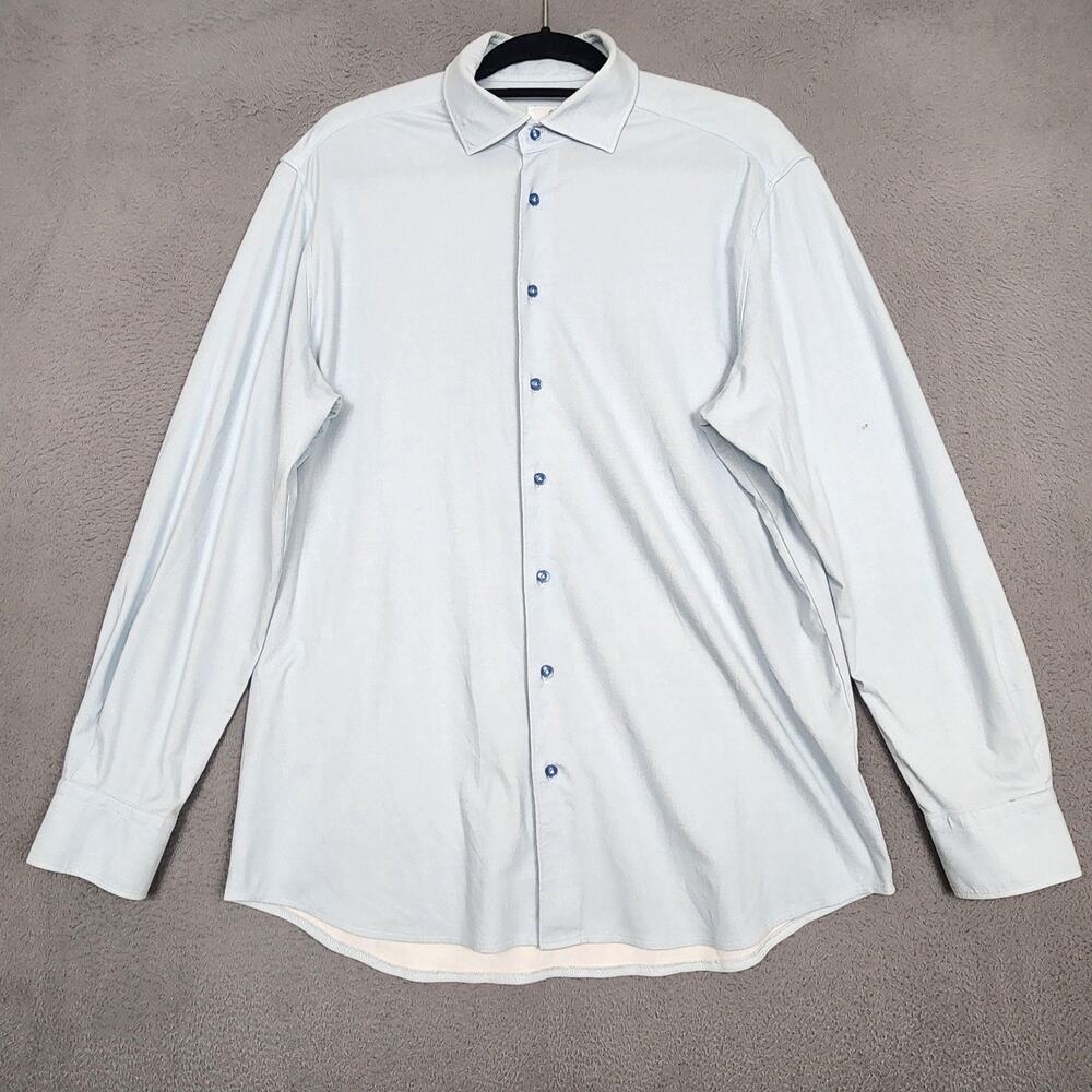 Emanuel Berg Shirt Mens 16.5 L Blue Stretch Jersey Modern Fit Long Sleeve Dress